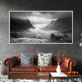 Foggy Valley, Highland Mist, Mountain View, Serene Landscape, Framed Canvas Print, Office Wall Art, Nature Escape, Zen Mountains