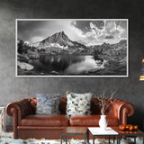 Alpine Lake, Rocky Mountain, Scenic Vista, Nature Reflection, Framed Canvas Print, Rustic Wall Art, Bedroom Wilderness Decor