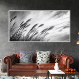 Pampas Grass, Wind Blown, Sky Motion, Autumn Field, Framed Canvas Print, Boho Wall Art, Bedroom Fall Botanical Decor, Living Room Decor