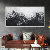 Ocean Texture, Crashing Waves, Abstract Sea, Monochrome Motion, Framed Canvas Print, Coastal Wall Art, Bathroom Minimalist Decor