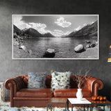 Alpine Lake Print, Mountain Reflection Art, Nature Photography, Black and White Canvas Print, Minimalist Living Room, Cabin Wall Decor