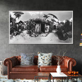 Tropical Beach Shack, Rustic Coastal Decor, Island Vibes, Palm Tree Jungle, Framed Canvas Print, Boho Living Room Wall Art