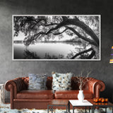Serene Lake View, Tree Reflections, Calm Nature Landscape, Framed Canvas Print, Minimalist Bedroom or Spa Bathroom Wall Art