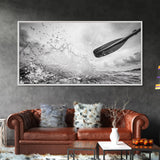 Water Splash Paddle, Adventure Photography, Kayaking Ocean Scene, Framed Canvas Print, Modern Bathroom or Coastal Wall Art