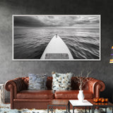 Ocean Horizon Board, Paddleboarding Adventure, Cloudy Sea Landscape, Framed Canvas Print, Modern Coastal Office or Living Room Art