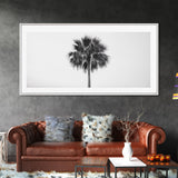 Minimal Palm Tree, Tropical Simplicity, Black and White Art, Framed Canvas Print, Modern Entryway or Minimalist Bathroom Wall Art