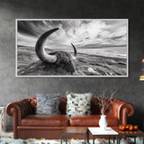 Highland Bull, Ocean Cliff, Coastal Wildlife, Nature Scene, Framed Canvas Print, Rustic Wall Decor, Farmhouse Wall Art, Cabin Aesthetic
