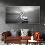 Ocean Pelican, Peaceful Bird Portrait, Coastal Wildlife Art, Framed Canvas Print, Minimalist Entryway or Beach House Wall Art