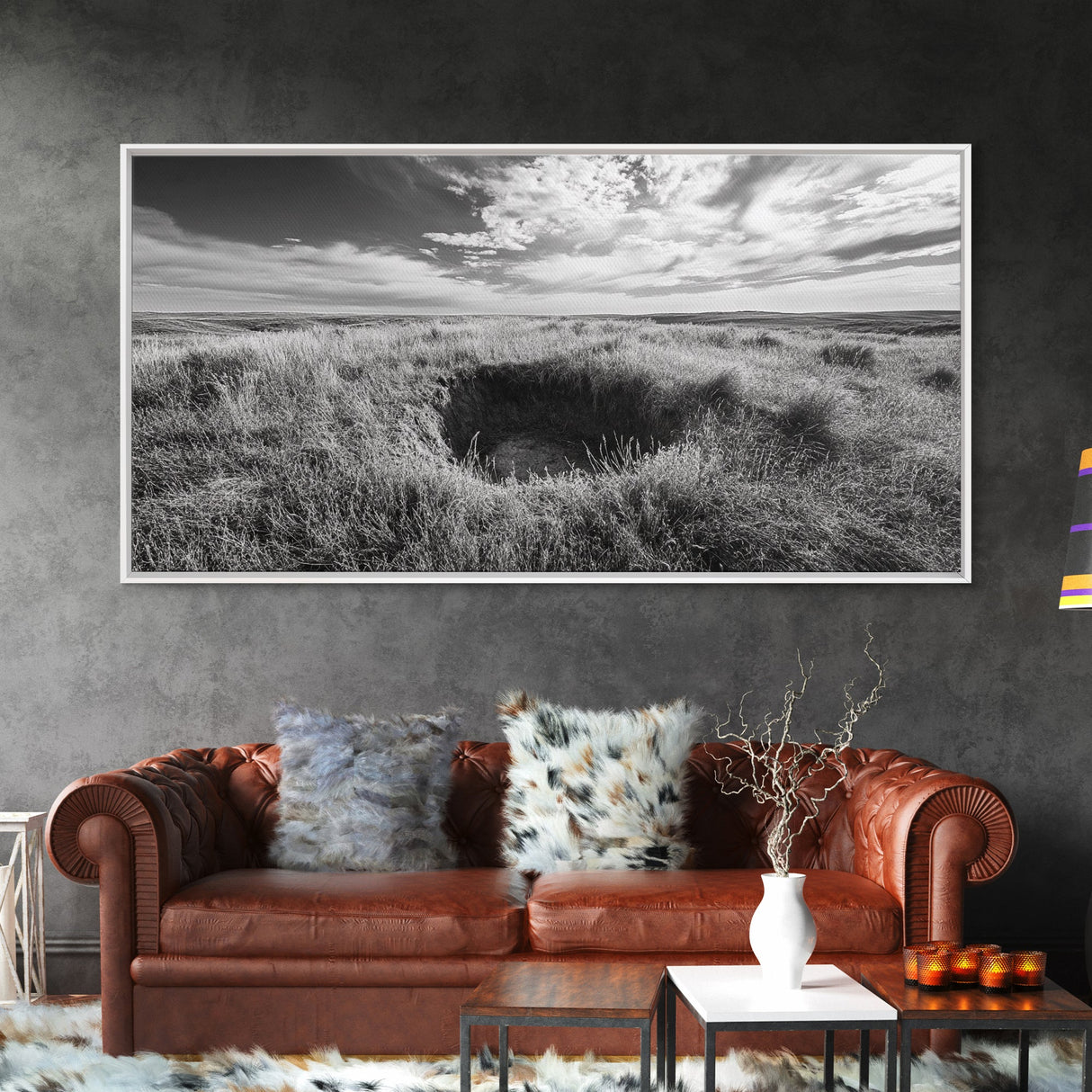 Prairie Crater Scene, Nature Landscape, Rustic Country Vibe, Farmhouse Wall Decor, Canvas Print, Entryway Accent, Autumn Earth Tones