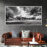 Southwestern Ranch Home, Texas House Scene, Peaceful Rural Living, Framed Canvas Print, Rustic Landscape Art, Living Room Decor