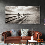 Countryside Fence Trail, Rolling Hills Walk, Prairie Path View, Framed Canvas Print, Western Art, Fall Wall Decor, Office Wall Art