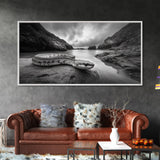 Ocean Snake Landscape, Coastal Creature Scene, Black and White Reptile, Framed Canvas Print, Moody Art, Bedroom or Den Decor