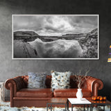 Reflected Cliffs, Stormy Sky, Coastal View, Dramatic Landscape, Canvas Print, minimalist art, office decor, moody black and white wall art