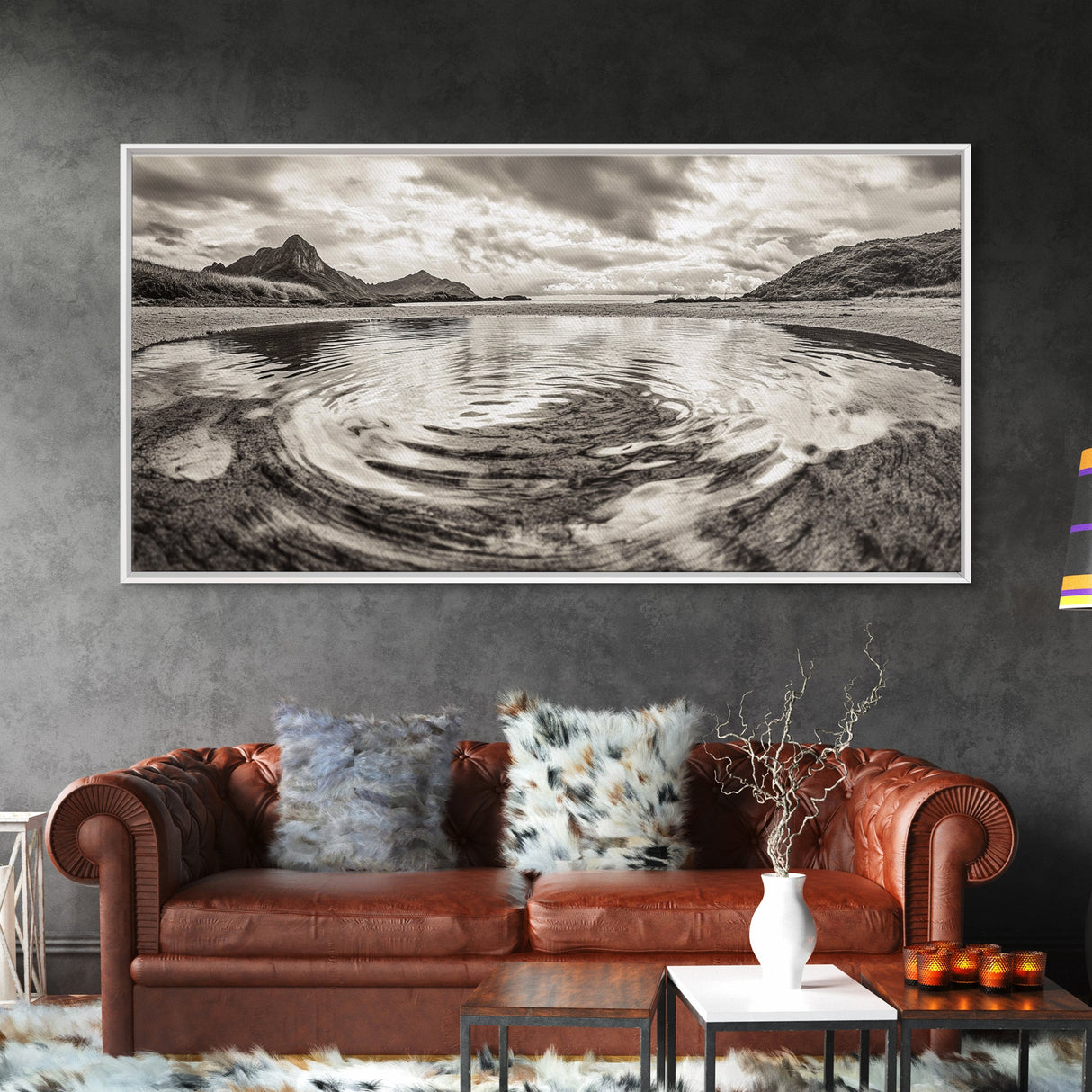 Rippled Water, Mountain View, Serene Beach, Nature Landscape, Canvas Print, minimalist art, spa decor, Scandinavian wall accent