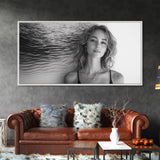 Ocean Texture, Abstract Waves, Modern Female, Artistic Portrait, Canvas Print, fashion wall art, glam room decor, minimal black white