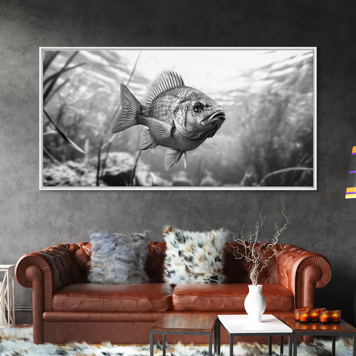 Underwater Fish, Nature Photography, Lake Life Scene, Freshwater Animal, Framed Canvas Print, Bathroom Wall Art, Minimalist Decor