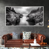 Ocean Passage, Cliff Channel, Rugged Coast, Forest Horizon, Canvas Print, dramatic nature art, large wall piece, hallway landscape art