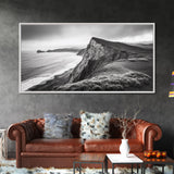 Cliffside Shoreline, Coastal Landscape Art, Ocean Horizon Scene, Canvas Print, Living Room Wall Art, Modern Seaside Minimalist Decor
