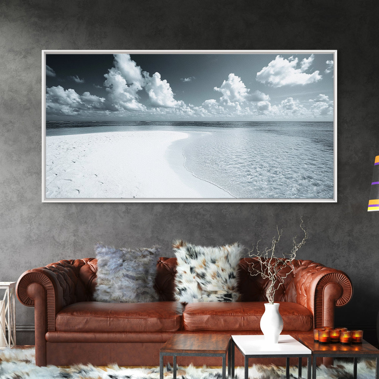 Tropical Sandbar Shore, Minimal Seascape, Calm Ocean Print, Azure Coastal View, Canvas Print, Bathroom Wall Art, Boho Decor