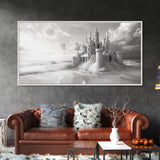Sandcastle Fortress, Dreamy Seaside Castle, Fairytale Fantasy Art, Ocean Kingdom, Framed Canvas Print, Kids Room Wall Art, Bedroom Wall Art