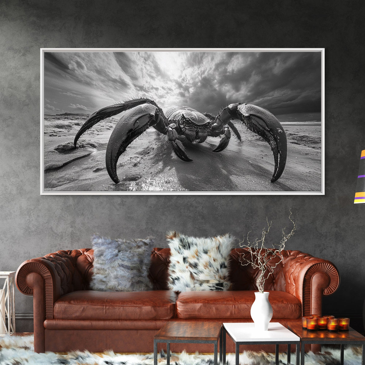 Giant Crab Close-Up, Beach Creature Art, Ocean Monster Print, Fantasy Wildlife Scene, Framed Canvas Print, Game Room Wall Art