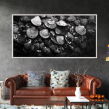 Seashell Close-Up, Ocean Texture Art, Nautical Beach Shells, Earthy Tones Decor, Framed Canvas Print, Bathroom Wall Art, Coastal Style