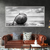 Weathered Buoy, Nautical Rope, Coastal Still Life, Beach Found Object, Framed Canvas Print, Beach House Art, Bathroom Wall Decor