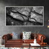 Stone Texture Closeup, Abstract Rock Pattern, Black and White Minimalist, Canvas Print, Modern Wall Art, Office Decor, Earthy Tones