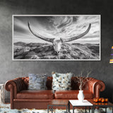 Longhorn Skull, Western Skull, Cowboy Decor, Rustic Ranch Style, Framed Canvas Print, Farmhouse Wall Art, Living Room Statement Piece