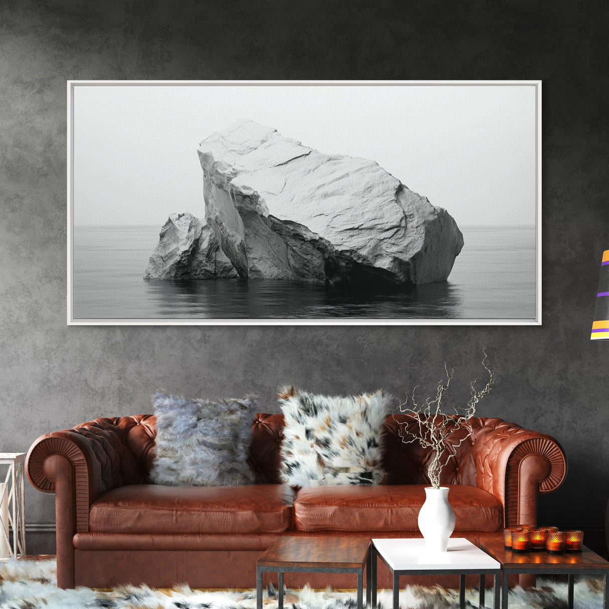 Iceberg Art, Arctic Calm, Winter Minimalism, Ocean Glacier Scene, Framed Canvas Print, Modern Wall Art, Minimalist Bedroom Decor