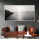 Minimalist Seascape, Tranquil Horizon, Ocean Sun Glow, Zen Wall Art, Canvas Print, Meditation Room Decor, Neutral Tones Minimal Art