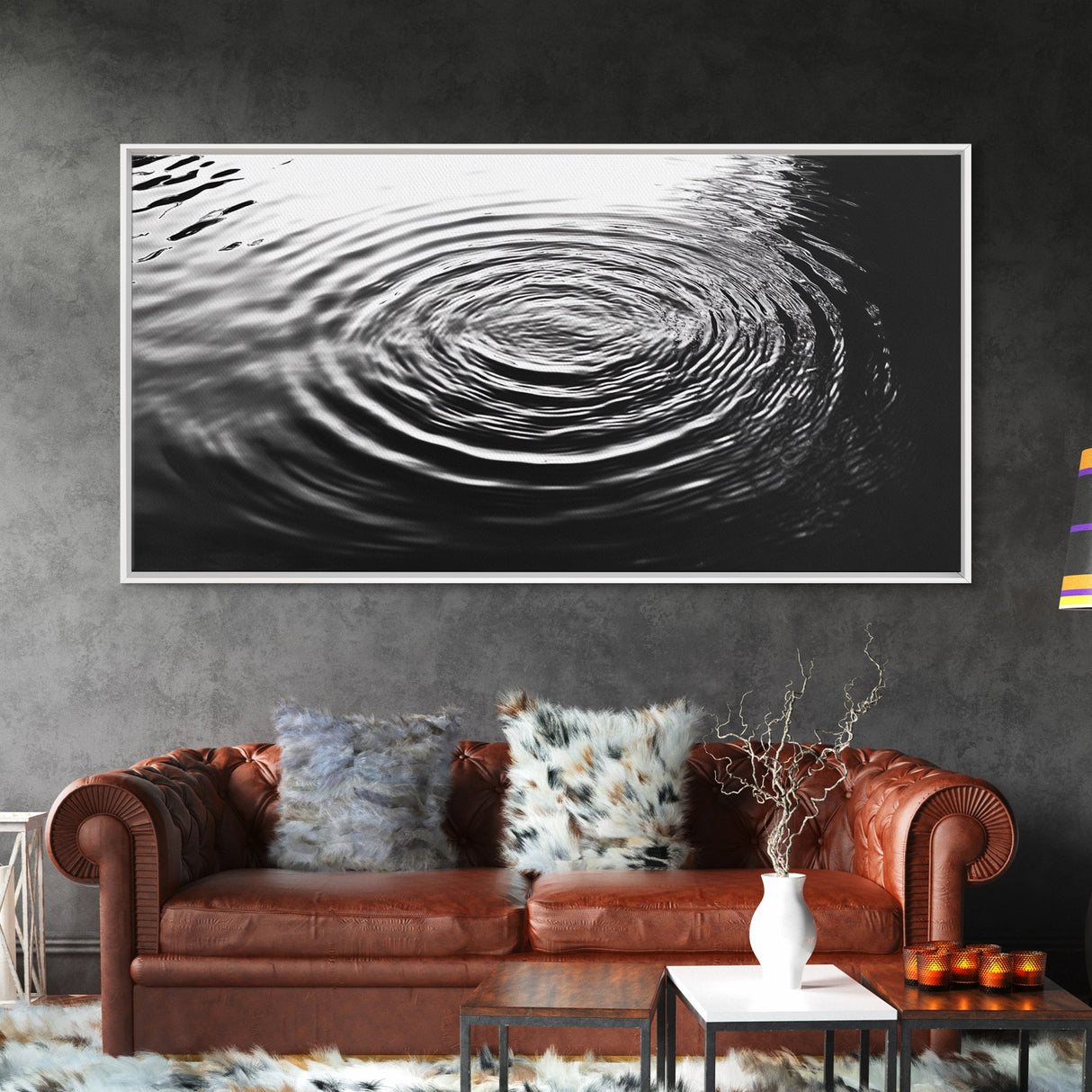 Water Ripples Zen, Abstract Motion, Monochrome Fluid Art, Canvas Print, Modern Minimalist Wall Art, Bathroom or Spa Room Decor