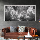 Ocean Splash, Sea Foam, Abstract Water, Coastal Waves, Framed Canvas Print, bathroom wall art, modern ocean photography, moody water art