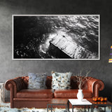 Weathered Dock, Water Reflections, Ocean Edge, Moody Texture, Framed Canvas Print, masculine office decor, minimalist lakehouse art