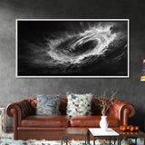 Ocean Vortex, Dramatic Waves, Sea Swirl, Storm Art, Framed Canvas Print, dark abstract art, gaming room decor, black and white power art
