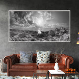 Coastal Campfire, Ocean Sunset, Rocky Shore, Bonfire Glow, Canvas Print, Nature Wall Art, Autumn Cabin Decor, Outdoor Retreat Style