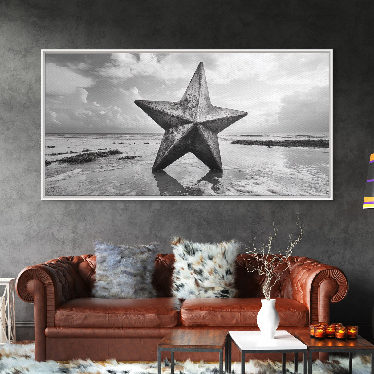 Weathered Star Sculpture, Coastal Symbol, Beach Art, Framed Canvas Print, Americana Wall Art, Entryway Decor, Rustic Beach House