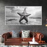 Weathered Star Sculpture, Coastal Symbol, Beach Art, Framed Canvas Print, Americana Wall Art, Entryway Decor, Rustic Beach House