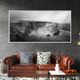 Volcanic Crater, Smoky Earth, Epic Landscape, Framed Canvas Print, Dramatic Nature Art, Study Room Decor, Moody Monochrome Photography