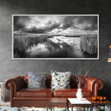 Stormy Marsh, Cloudy Sky, River Reflection, Framed Canvas Print, Nature Wall Art, Moody Landscape, Autumn Decor, Office Or Study Artwork