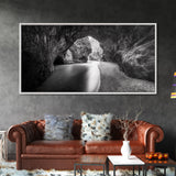 Ocean Cave Flow, Coastal Rock Wall Art, Moody Nature Seascape, Black White Beach Decor, Boho Bathroom Accent, Canvas Print, Monochrome Art