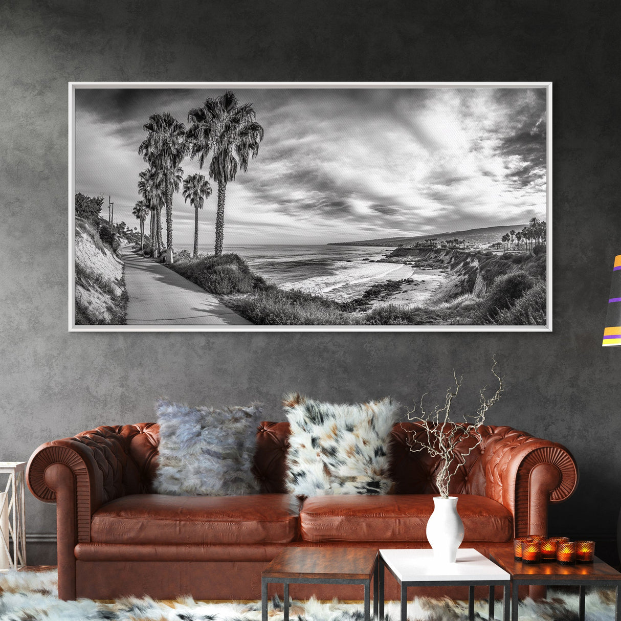 Palm Coast, Coastal Path, Ocean View, Scenic Walk, Canvas Print, California Beach Art, Entryway Decor, Tropical Landscape, Office Decor