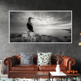 Sea Bird, Rocky Shore, Stormy Horizon, Coastal Watcher, Canvas Print, Nature Photography Art, Bedroom Decor, Ocean Wildlife