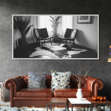 Leather Chairs, Cowhide Rug, Indoor Plants, Modern Farmhouse, Framed Canvas Print, Minimalist Living Room Art, Cozy Home Decor