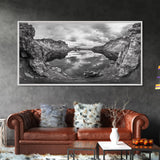 Mountain Lake, Rocky View, Cloud Reflection, Nature Landscape, Canvas Print, Rustic Home Decor, Bedroom Wall Art, Explorer Style