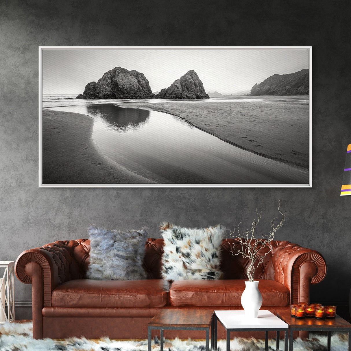 Seaside Rocks, Reflected Sky, Calm Ocean, Landscape Photography, Framed Canvas Print, Zen Wall Art, Modern Minimalist Decor, Modern Home Decor
