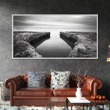 Rocky Inlet, Ocean View, Symmetry Nature, Coastal Zen, Canvas Print, Minimalist Bathroom Art, Tranquil Bedroom Wall Decor, Entryway Accent