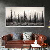 Misty Pines, Evergreen Forest, Morning Fog, Monochrome Nature, Canvas Print, Fall Entryway Wall Art, Woodland Boho Home Decor