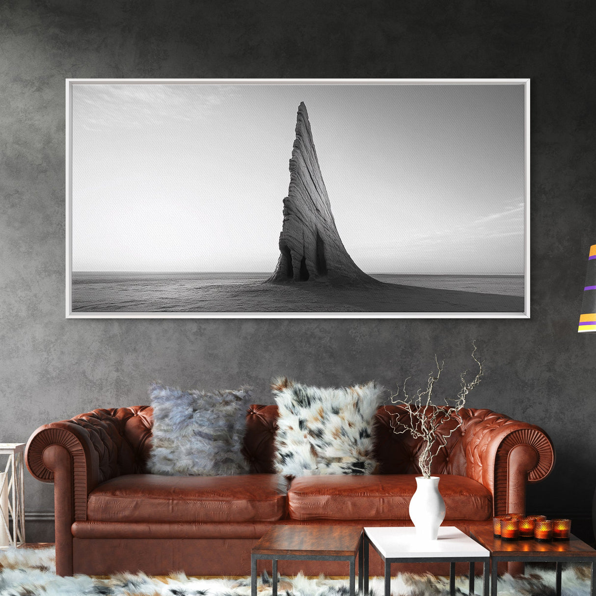 Sharp Spire, Abstract Rock, Desert Sculpture, Canvas Print, Minimalist Wall Art, Office Decor, Nature Geometry, Monochrome Art