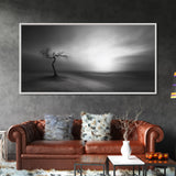 Lonely Tree, Dramatic Desert, Emotional Landscape, Framed Canvas Print, Bedroom Wall Art, Black White Decor, Surreal Art Vibes